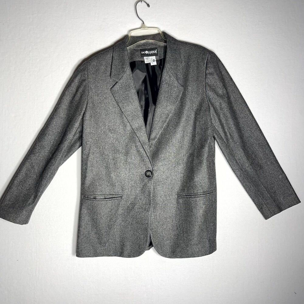 Sage Harbor‎ Petite Women's Grey Wool Blend Blazer Jacket Size 12P